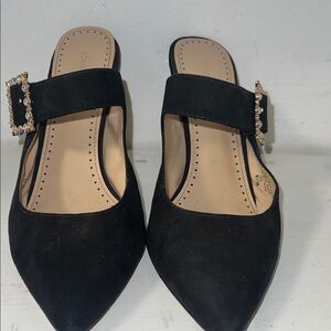 Adrienne Vittadini Black Mules with Embellished Buckle